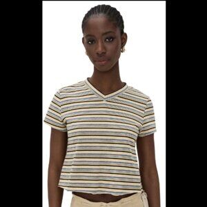Lioness North Light Striped Tee - Yellow Striped V-Neck T-Shirt Size Large